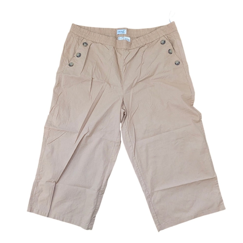 Collection L Crop Pants Women 18 Beige Sailor Button Linen Blend Wide Leg Casual